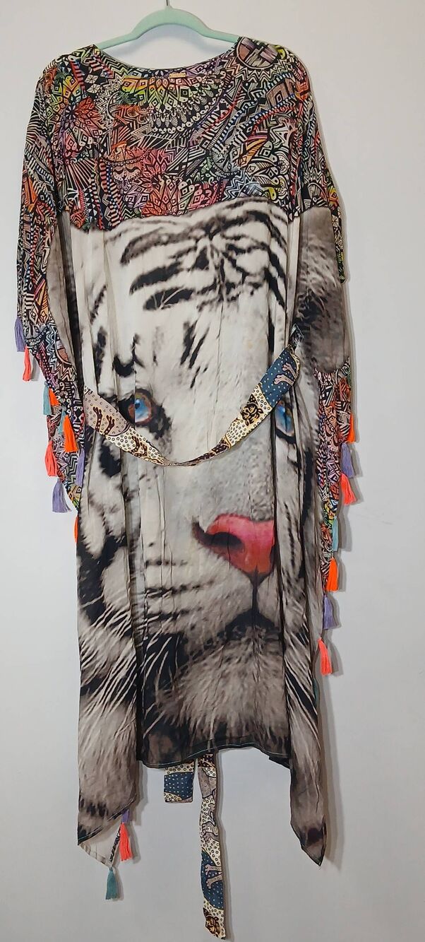 Agua bendita women xl kaftan long duster throw over boho gypsy Coastal colorful - Picture 6 of 10